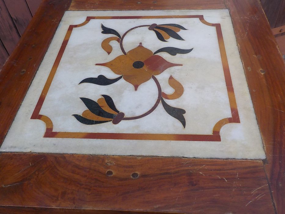 Kolonialny Stolik stół Hinduski  z Szybą Lite Drewno Palisander 80x70