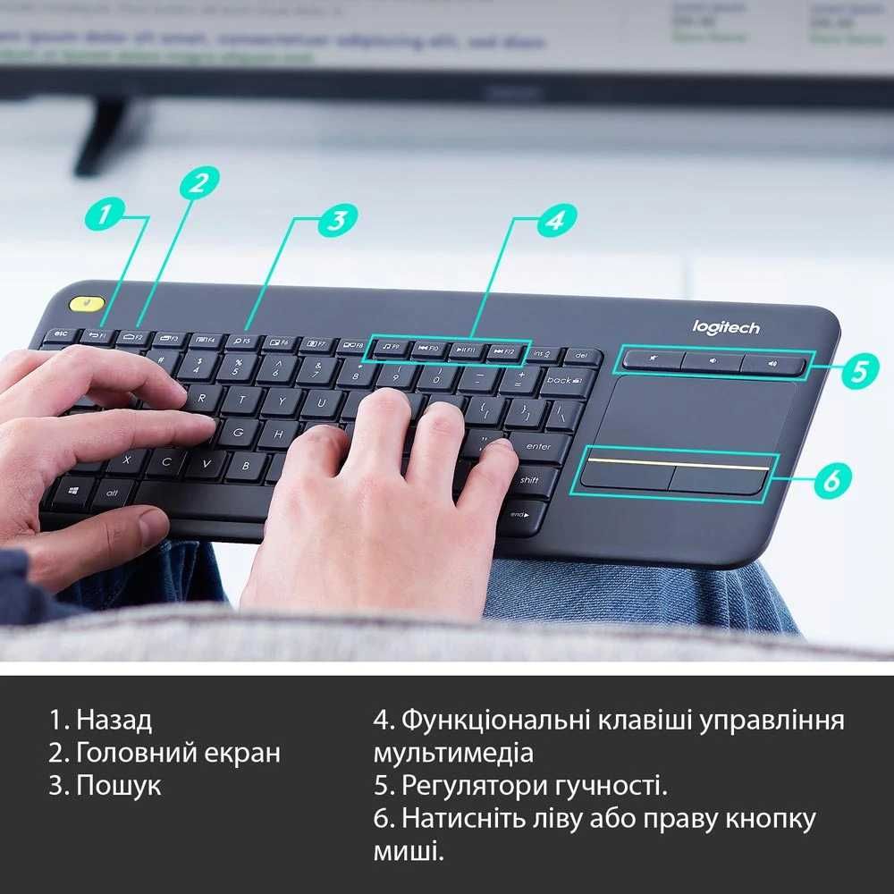 Клавіатура Logitech Touch K400 Plus Wireless US Black