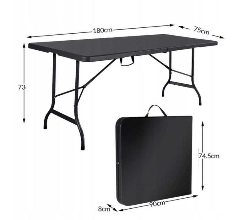 Mocny Stół Bankietowy Składany Kateringowy Ogrodowy 180 CZARNY NOWY FA