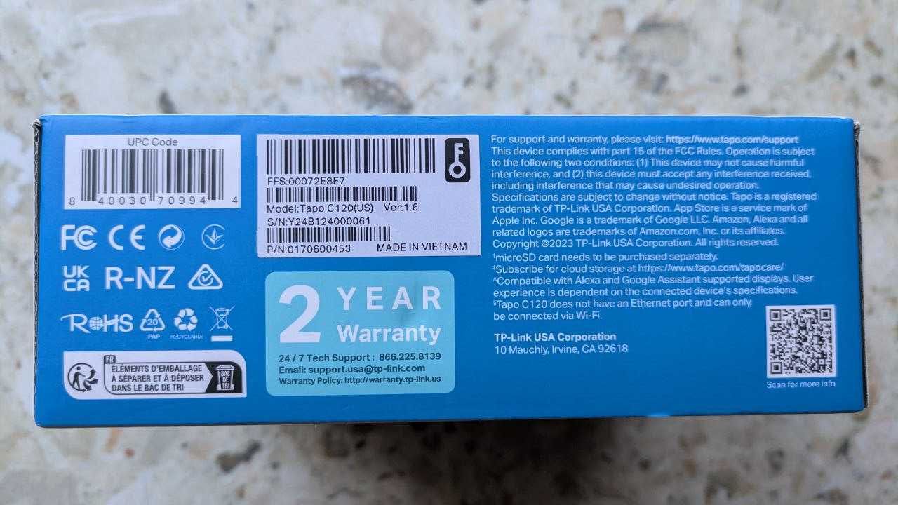 TP-Link Tapo C120 внутрішня/зовнішня Wi-Fi камера відеоспостереження