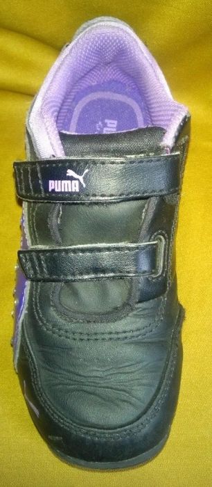 Buty sprtowe PUMA z Cyrkoniami Fiolet.-czarne Skóra. rozm. 27