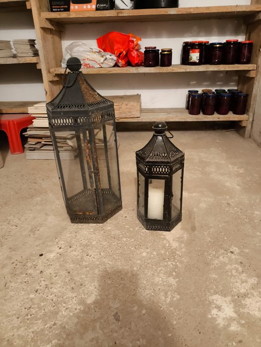 Dwa lampiony metalowe stare