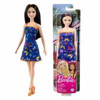 Lalka Barbie brunetka Plażowa NIEBIESKA Sukienka W MOTYLE HBV06