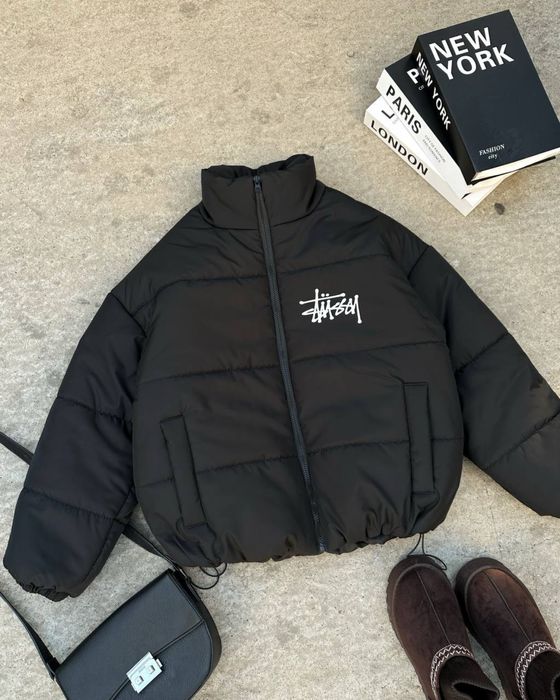 Тепла чорна куртка Stussy оверсайз жіноча зимова пуховик