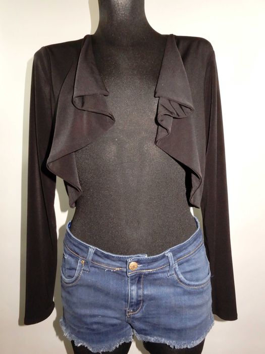 Bolerko krótkie eleganckie długi rękaw czarne 38 M