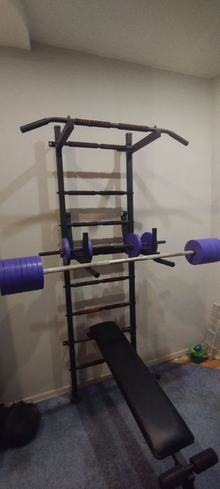 Шведська стінка з лавкою, брусами і штангою