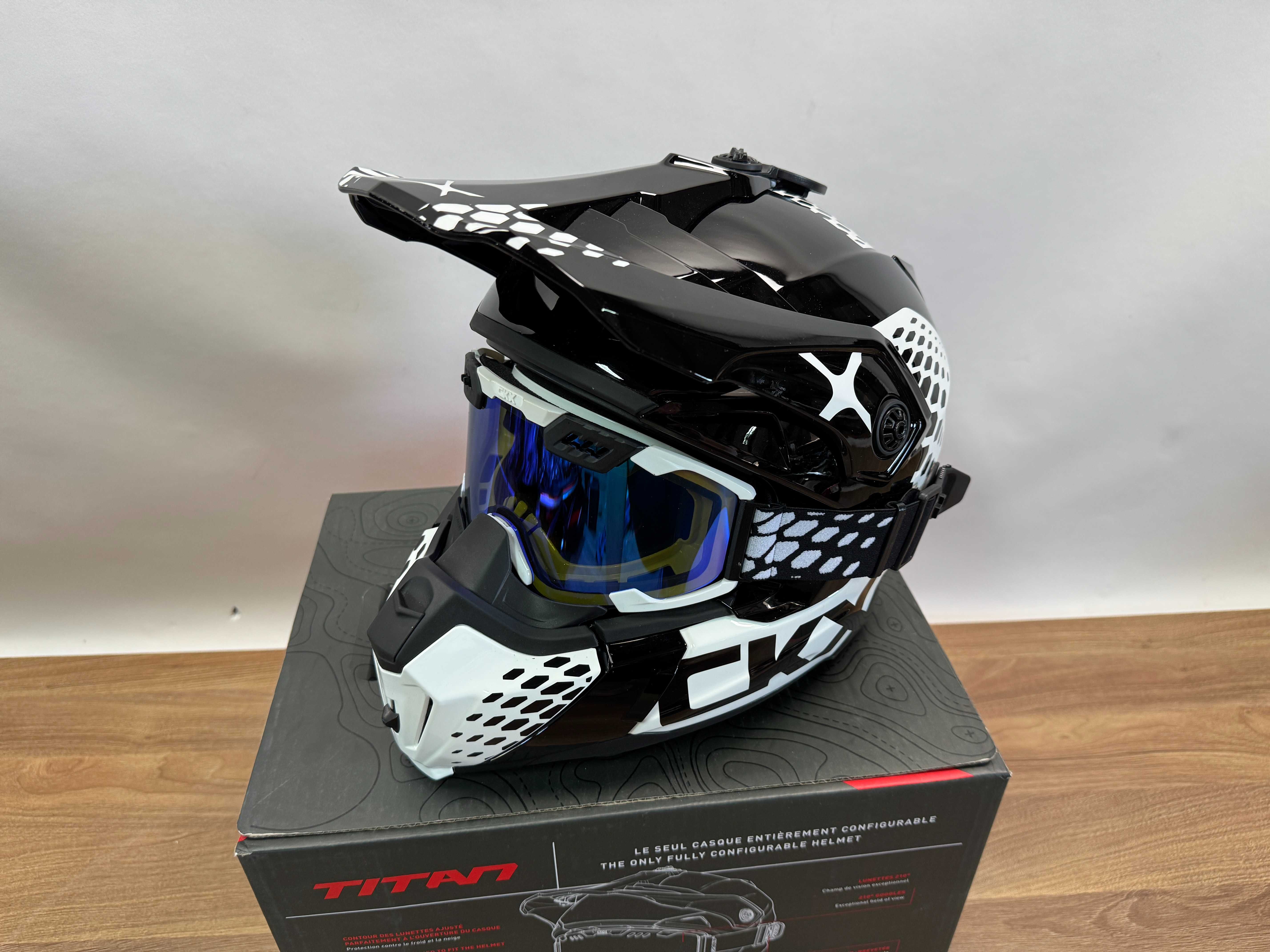 Kask motocyklowy ENDURO CKX + Gogle Titan Black/White L