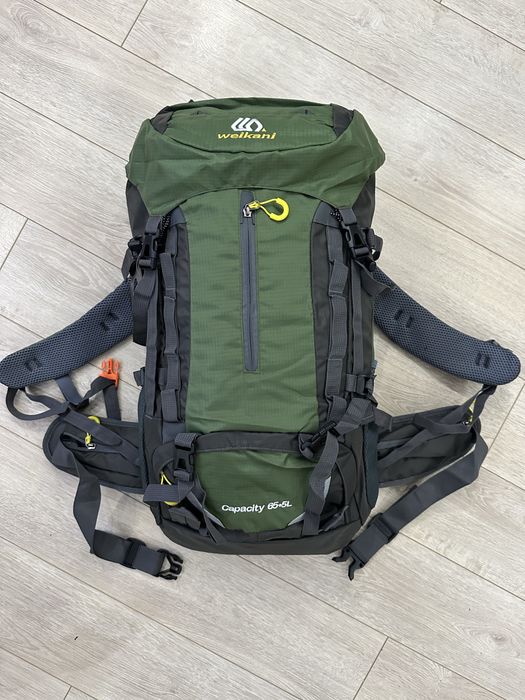 Туристичний трекінговий похідний рюкзак Waikeni 65+5L зелений/чорний