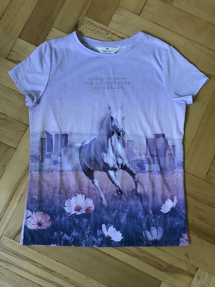 Koszulka dziewczęca fioletowa/koń, rozm. 158/164, H&M