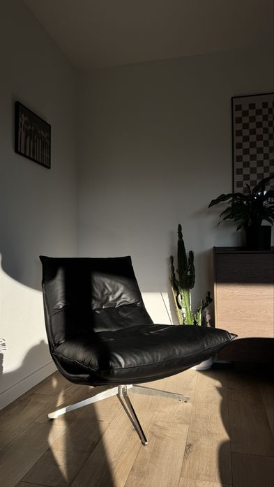 Skórzany fotel ekoskóra czarny SKLUM vintage midcentury 80s chrom NOWY
