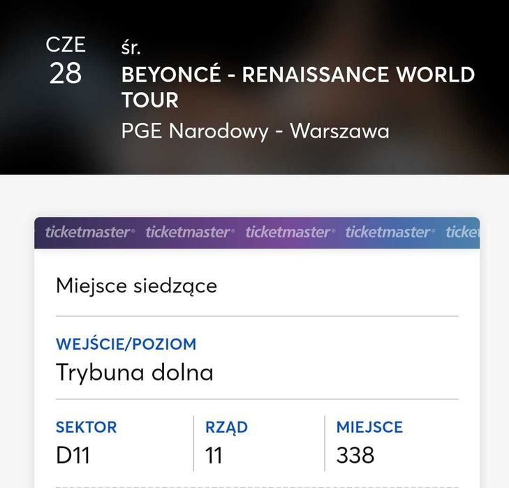 Beyonce Koncert 28.06.2023/x2 Bilet/Trybuna