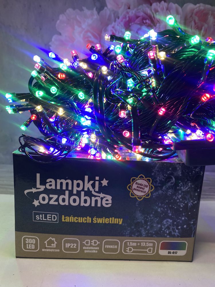 Lampki choinkowe 300 led zewnętrzne i wewnętrzne multi nowe