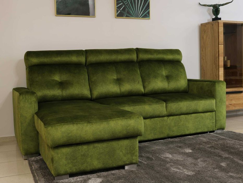 Narożnik Monti – elegancki i wygodny, pojemnik + spanie! Skóra