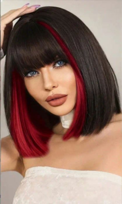 Peruka brąz czerwone pasemka