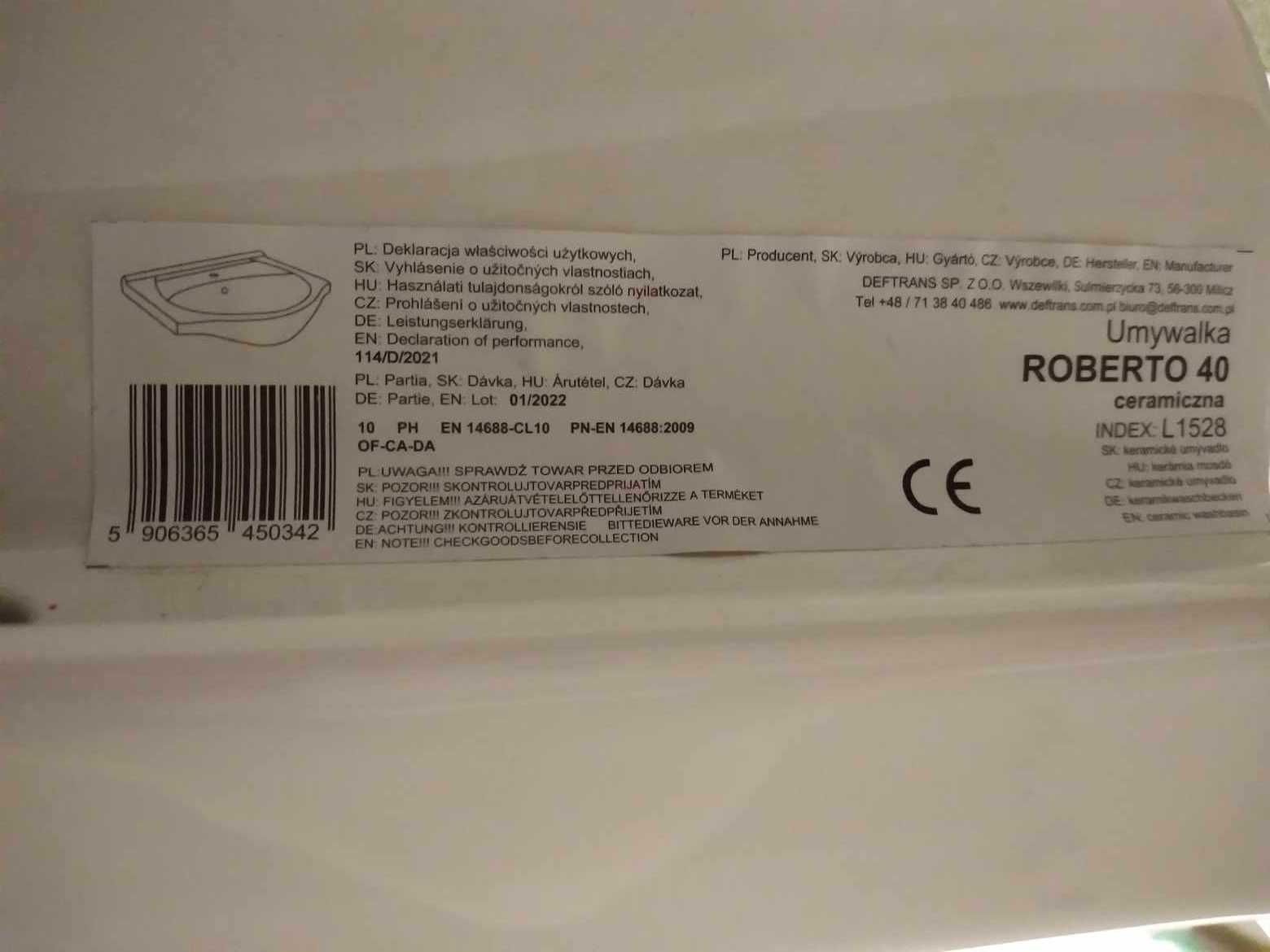 sprzedam nową umywalkę roberto 40