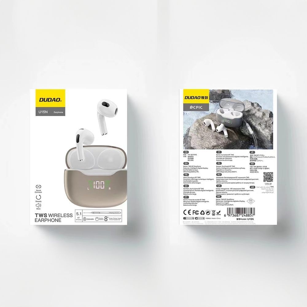słuchawki bezprzewodowe bluetooth 5.1 tws u15n led białe