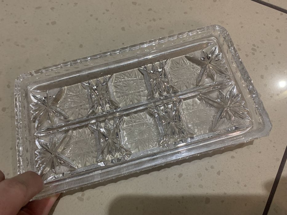 2szt Kryształowy mały prostokątny półmisek talerz