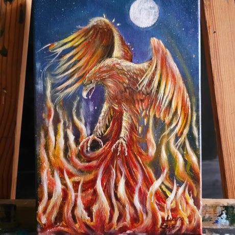 "RARÓG" - słowiański ptak ognia. Obraz akrylowy na płótnie