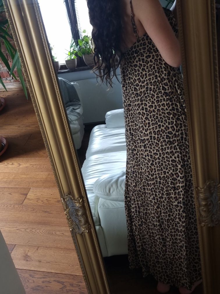 Długa letnia sukienka w panterkę z wiskozy H&M r. M/L