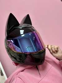 Продам новий шолом з вушками чорний Шлем с ушками глянцевий кошка мото