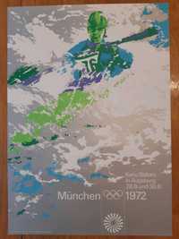 Plakat vintage Monachium 72 Olimpiada komplet kajakarstwo górskie