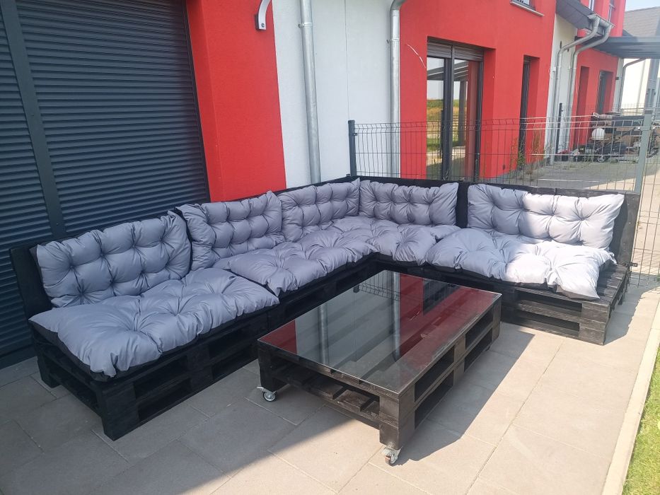 Meble ogrodowe z palet, narożnik, nowe siedziska, po renowacji!