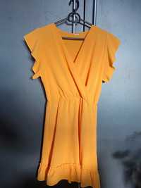 Sukienka mini z krótkim rękawkiem żółta roz M 38 sukienka na Wielkanoc