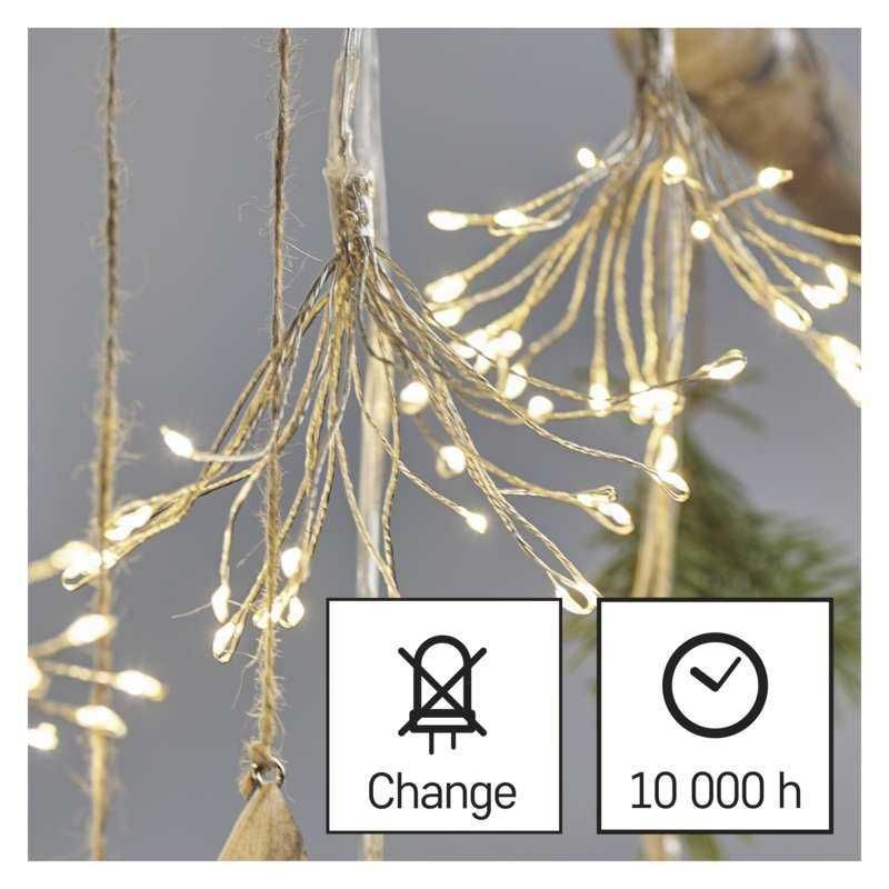 Oświetlenie choinkowe nano łezki frędzle ciepła biel timer LED 2,35 m