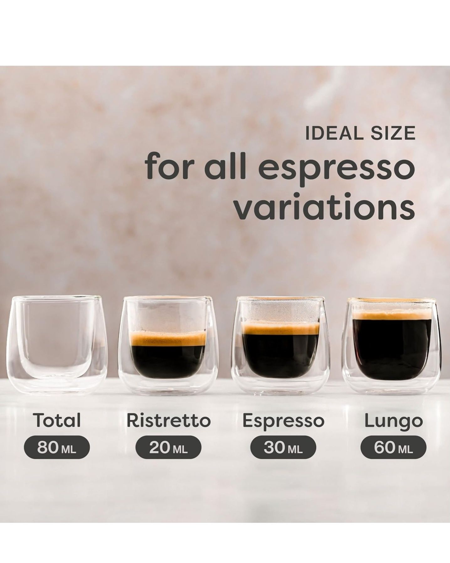 Cosumy 4 szklanki termiczne do espresso o podwójnych ściankach 80 ml