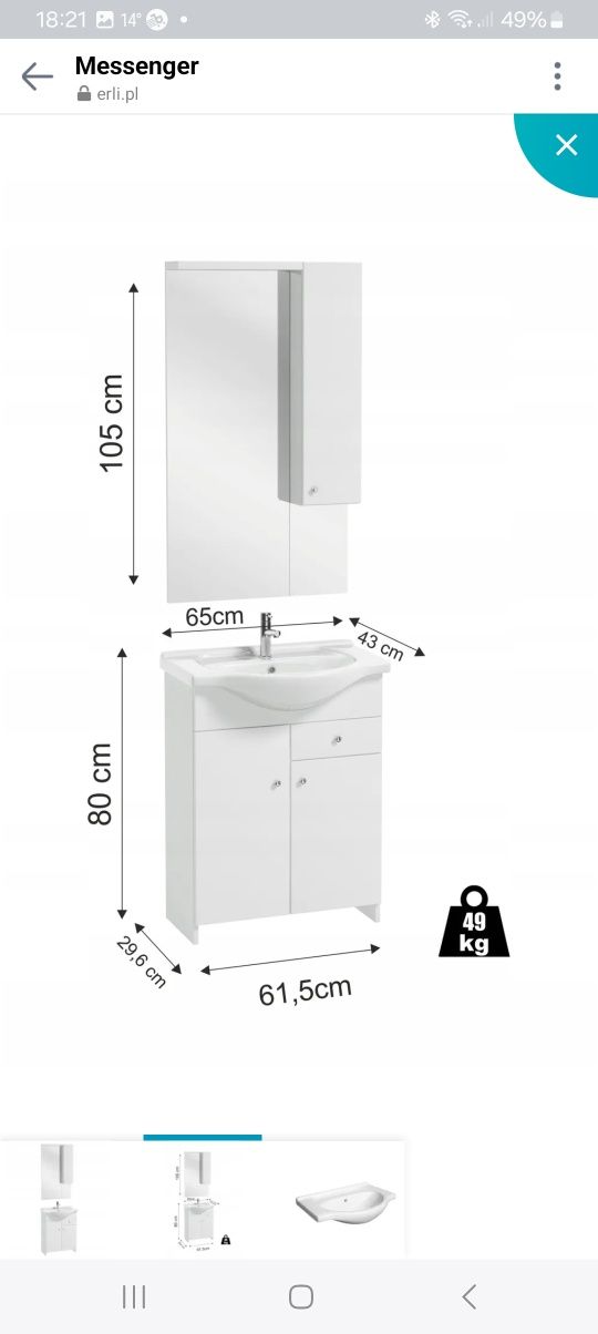 Zestaw SILVES szafka z umywalka 65 cm DSM + lustro z szafką i oświetle