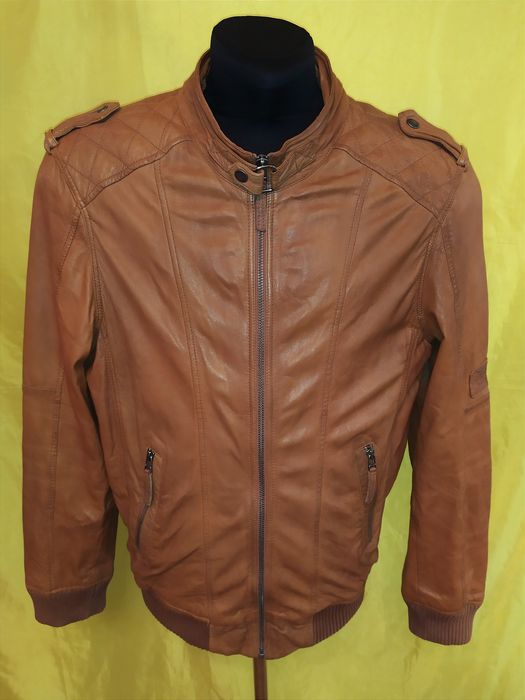Куртка кожаная лайка Германия, пилот, бомбер, цвет койот, р.L, 52-54
