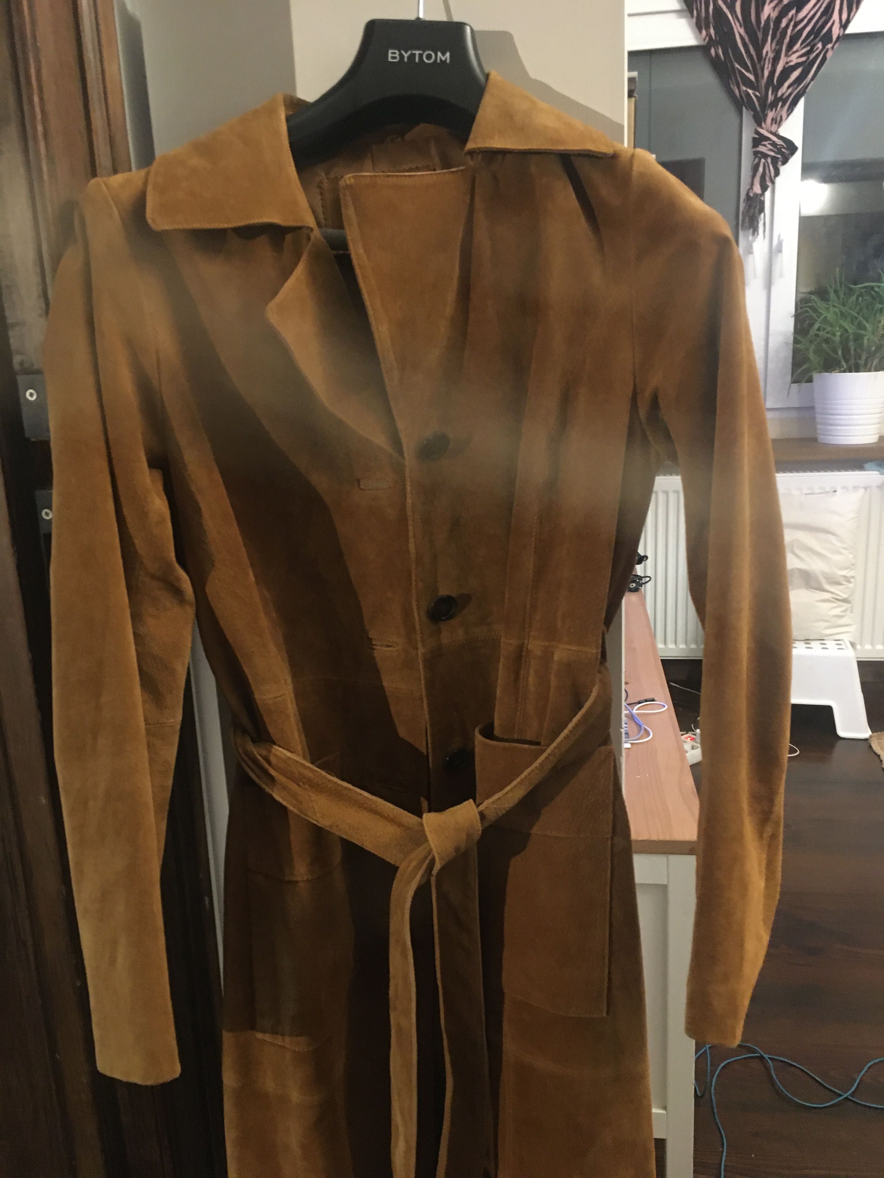 Płaszcz skórzany Stradivarius nowy camel brązowy L 40