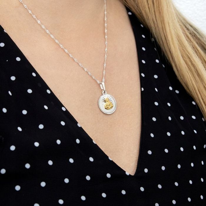 Srebrny Łańcuszek Pozłacany Medalik Matka Boska 925 Prezent Komunia Gr