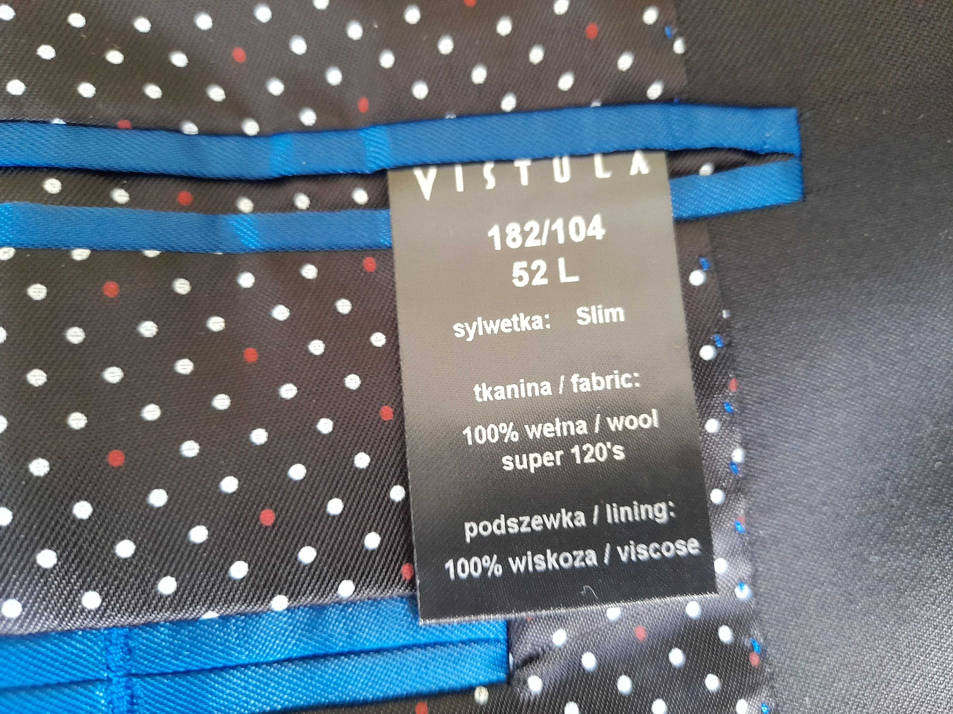 Czarny Garnitur Vistula Wełna Super 120's roz 182/104/90 L Slim