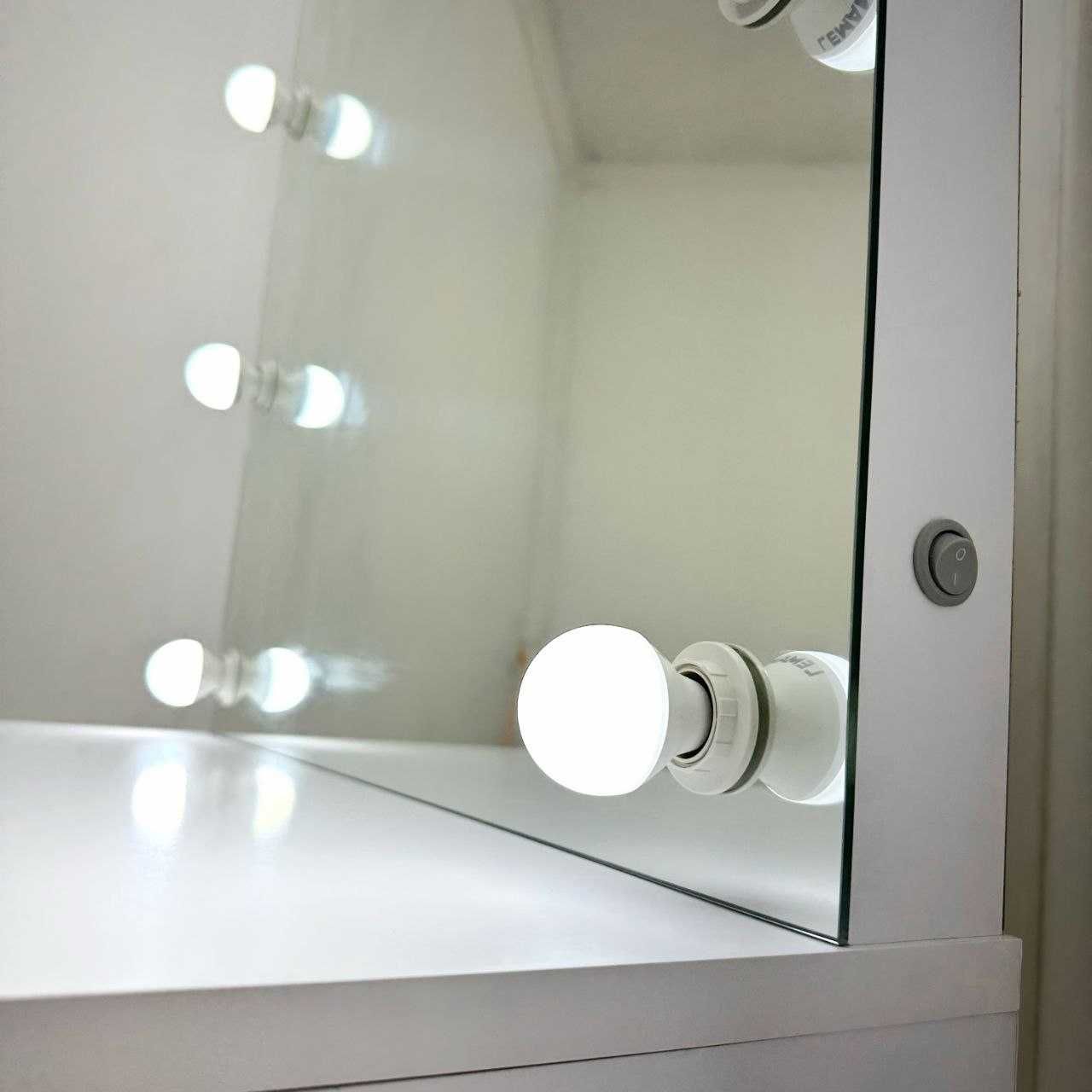 туалетный столик визажиста макияжное гримерное  белое трюмо с лампами