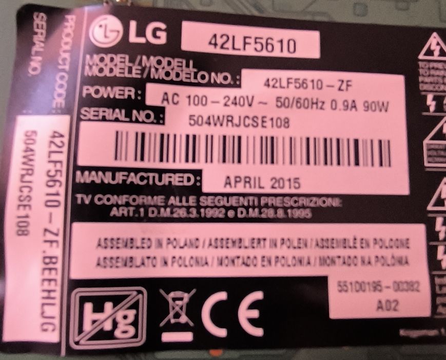 Zasilacz LGP 3942D-15CH1  LG42LF5610