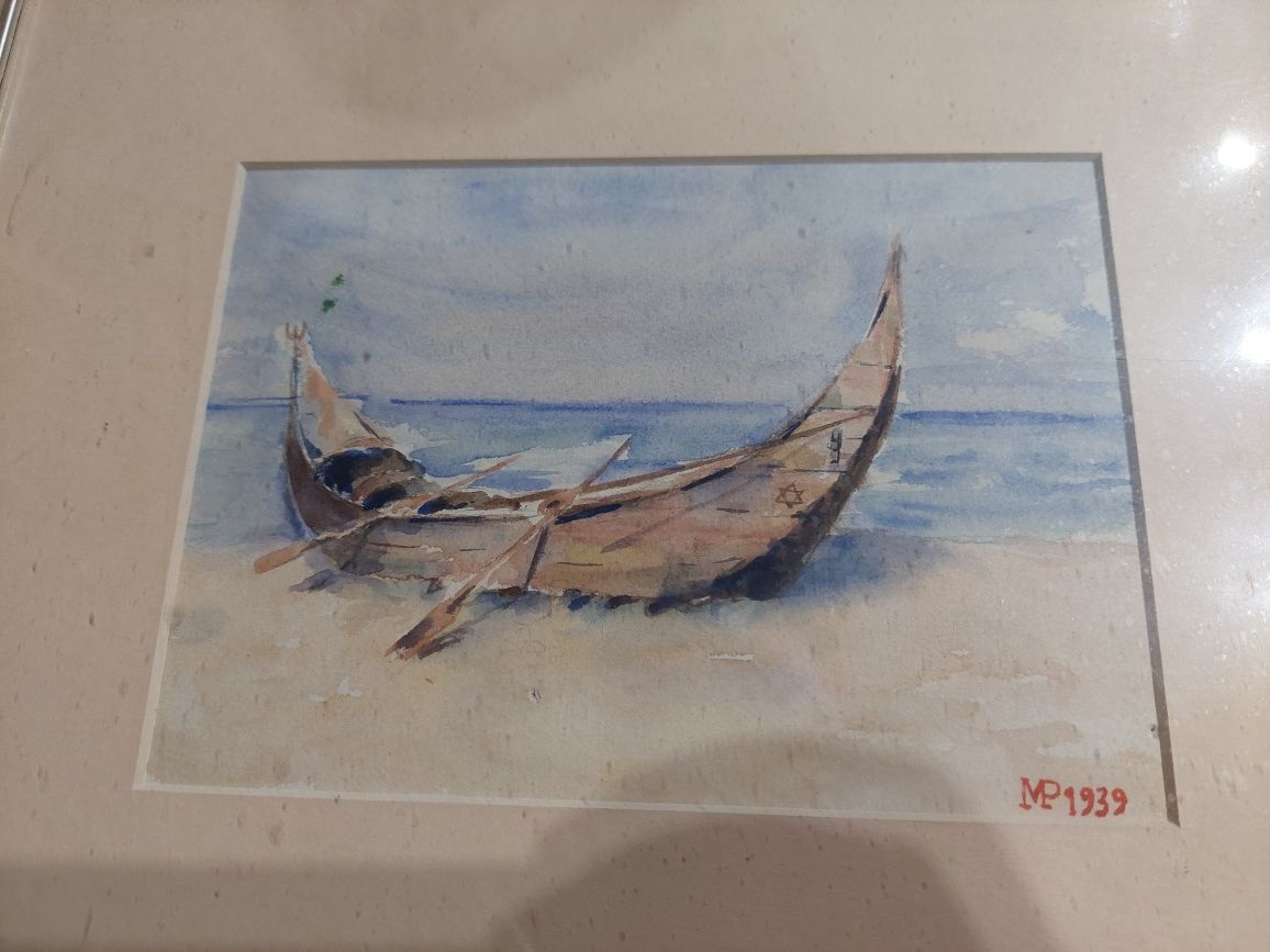 Linda aguarela barcos datada 1939 e assinada pintura quadro