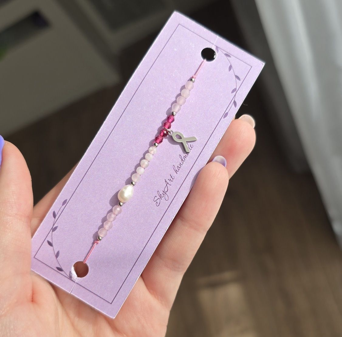 Bransoletka handmade - spinel, kwarc różowy, kamień księżycowy