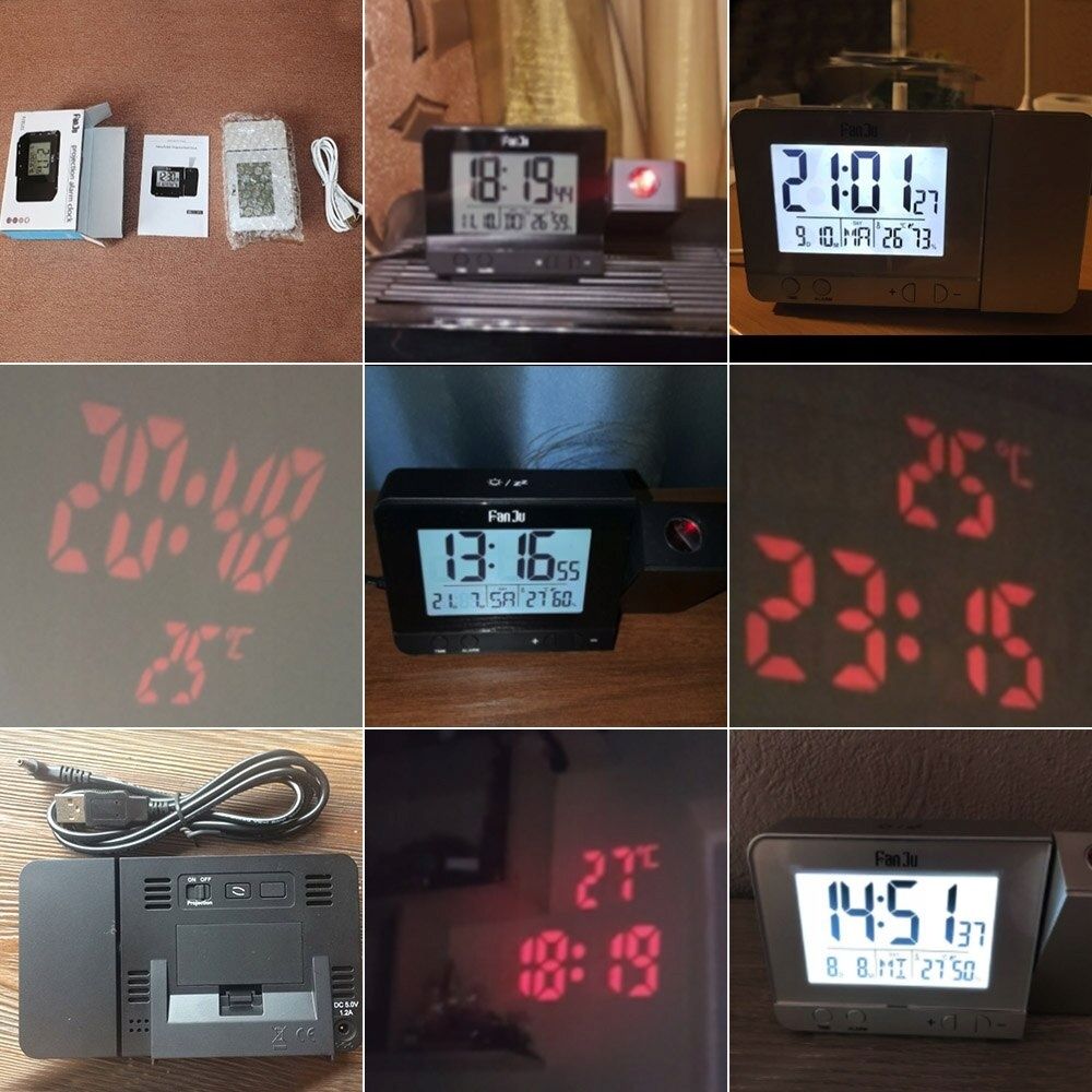 Budzik FJ3531 Alarm z projekcją zegar cyfrowy