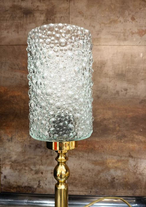 Lampa stołowa, 42 cm, klosz asteroid, mosiądz, vintage
