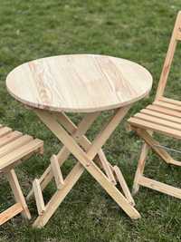 Розкладний деревяний стіл круглий садова мебель
