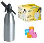 Saturator syfon do wody gazowanej srebrny 1L +25 naboi + 5 kostek lodu