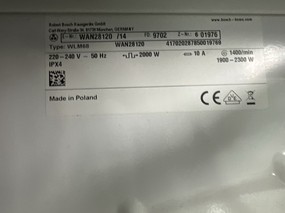 Pralka Bosch 7kg 1400 obr Serie4 Varioperfect uzywana, 6 miesiecy gwar
