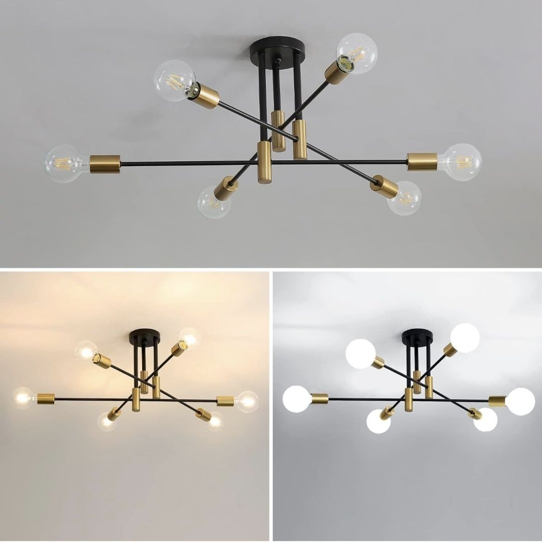 Lampa sufitowa wisząca czarno złota nowoczesna loft 6 punktów E27