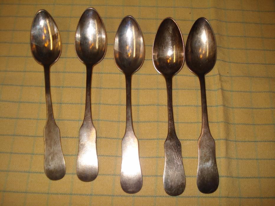 Conjunto de 5 colheres de chá alemãs, em alpaca