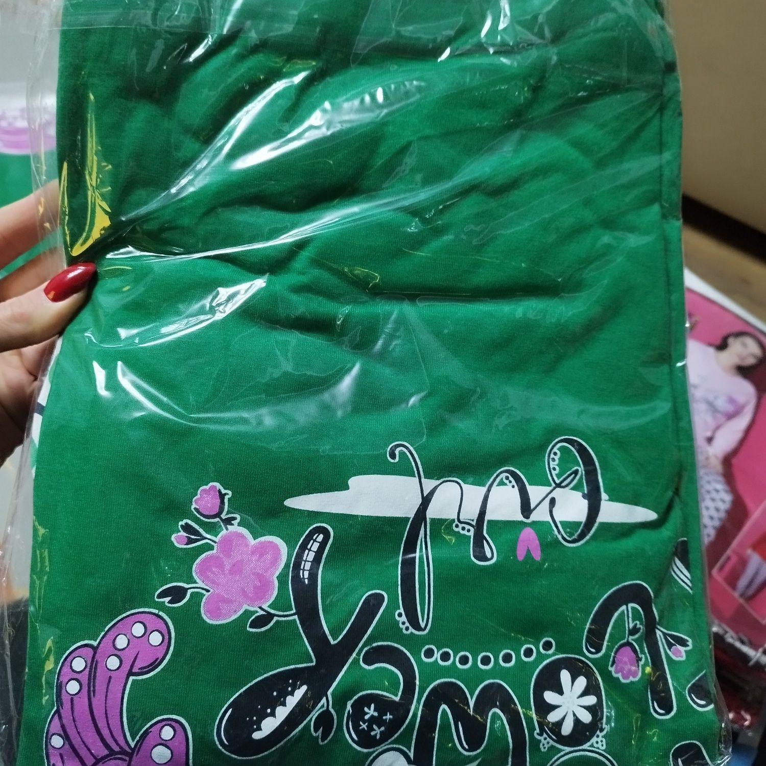 Bawełniana piżama damska zielona flower motylki XL