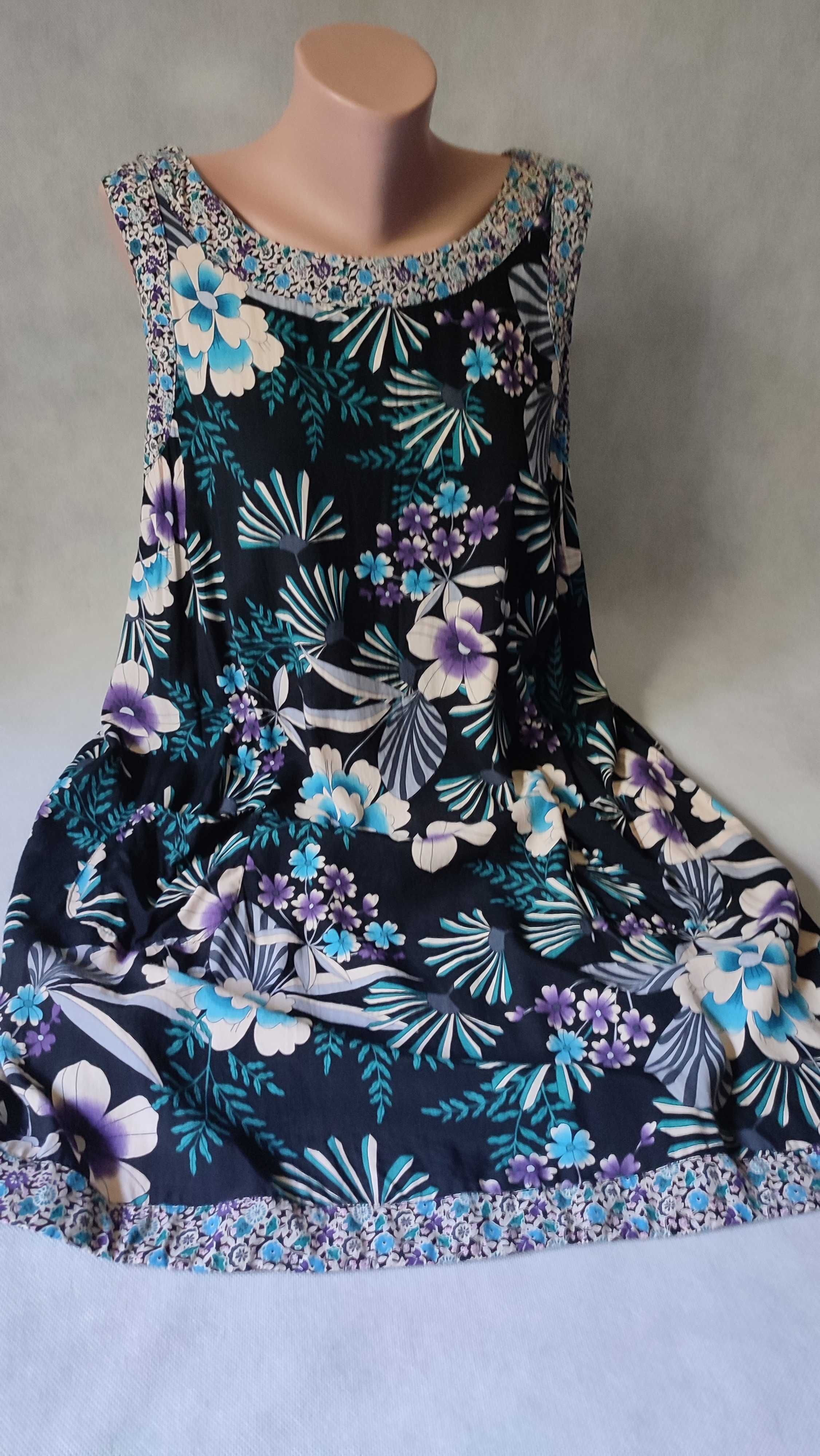 Wiskozowa krótka sukienka plus size tunika w kwiaty rozmiar 54