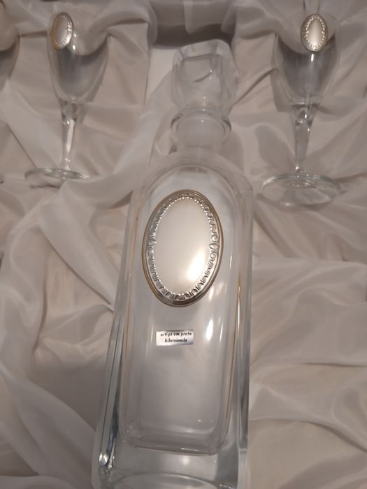 Licoreira e 6 cálices cristal e prata