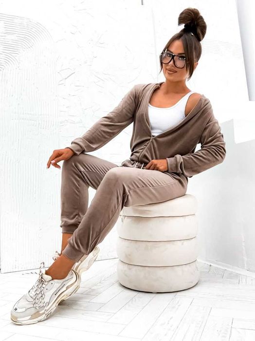 Dres welurowy rozpinany cappuccino Luxe MOON r. S/M