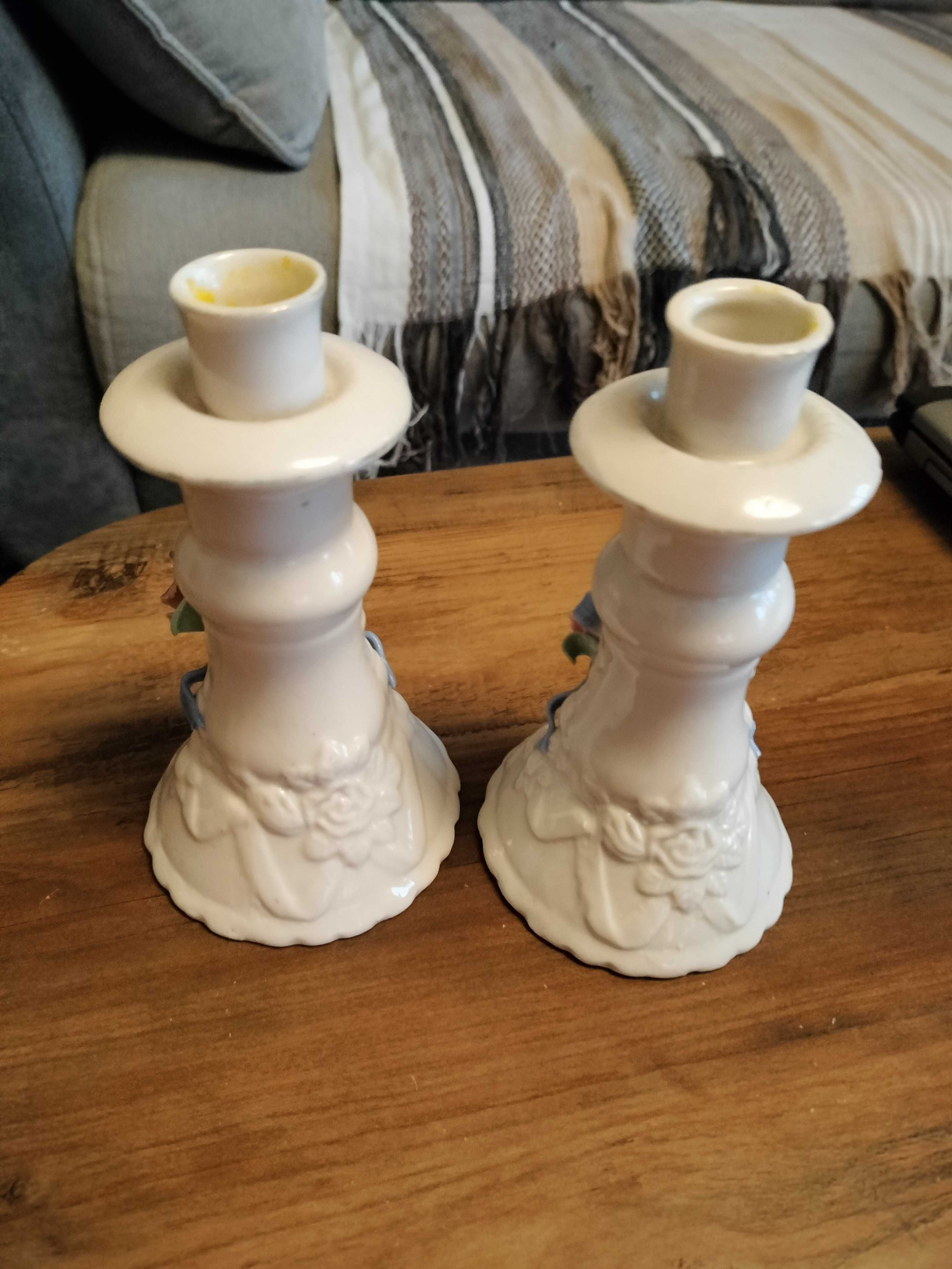 2 porcelanowe świeczniki ręcznie zdobione